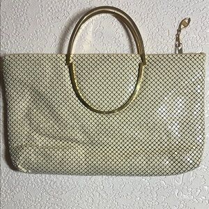 Elegant Cream and Gold Metallic Mesh Clutch